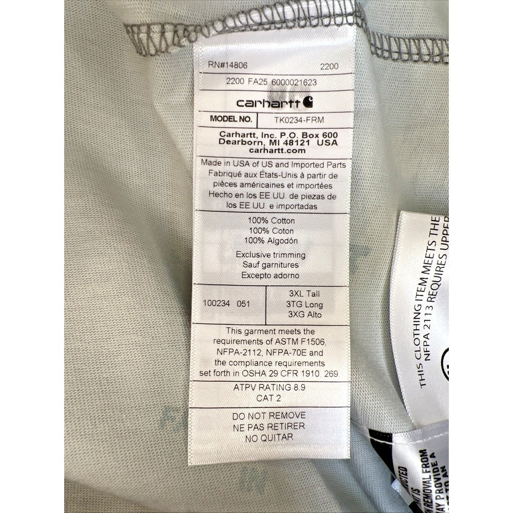 Carhartt FR Force Pocket T‑Shirt 3XL Tall Category 2 USA Fabric UFCW Made NWT - Picture 12 of 16